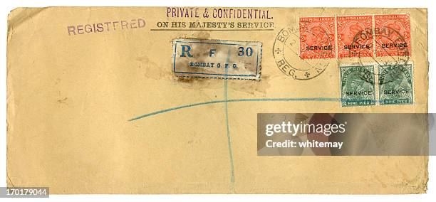 official envelope from bombay, india - george v of great britain stock pictures, royalty-free photos & images