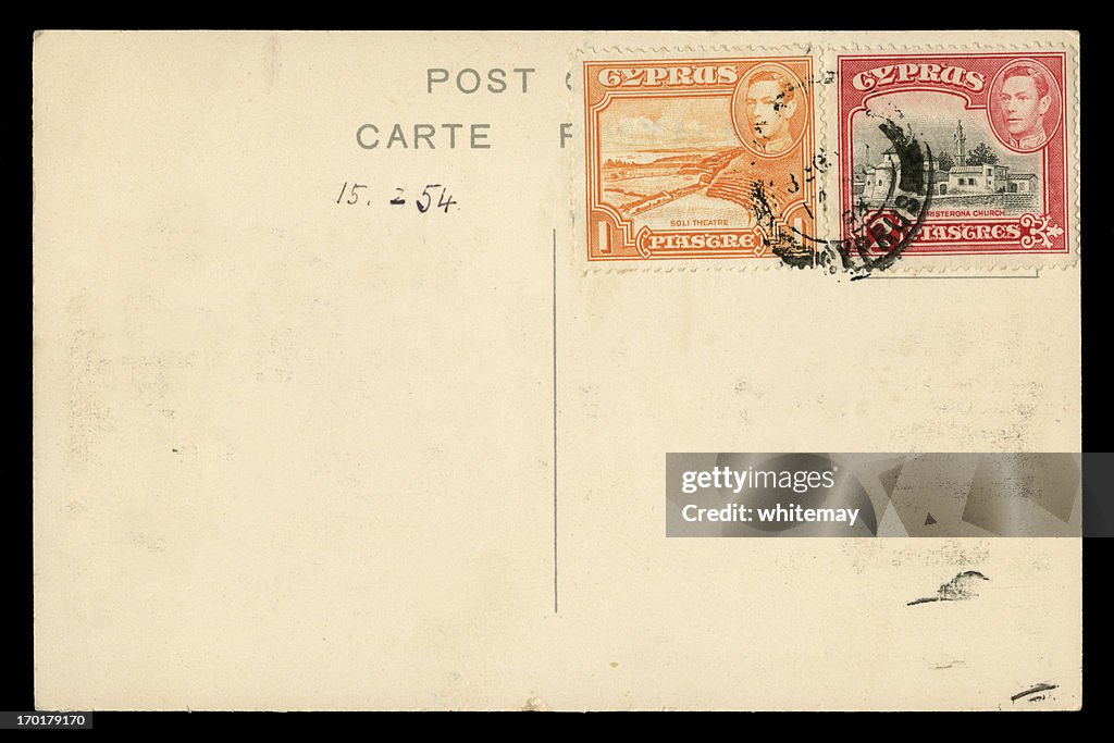 Carte postale de Chypre, de 1954, George VI timbres