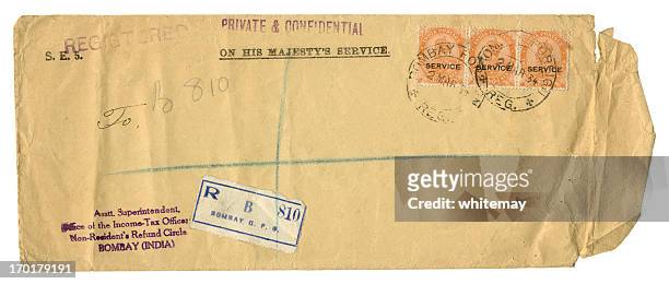 registered ohms envelope from bombay, india, 1934 - british culture stock pictures, royalty-free photos & images