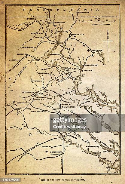 illustrazioni stock, clip art, cartoni animati e icone di tendenza di mappa della guerra civile americana in virginia - la grande depressione