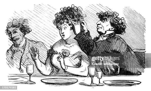 strange doings at the dinner table - weird dinner stock illustrations