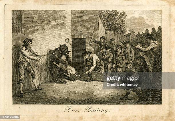 stockillustraties, clipart, cartoons en iconen met eighteenth century bear baiting scene - eighteenth