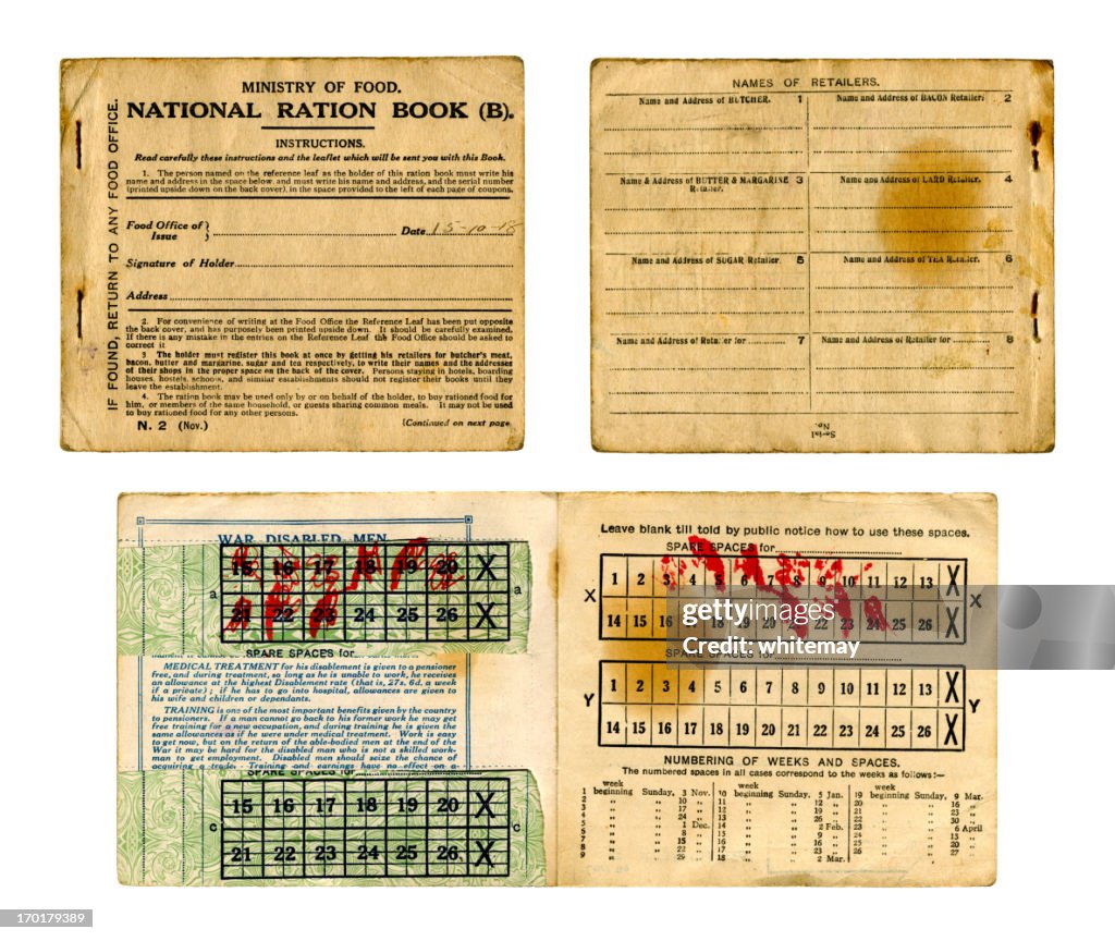 Comida britânica antigo Livro de provisões em 1918