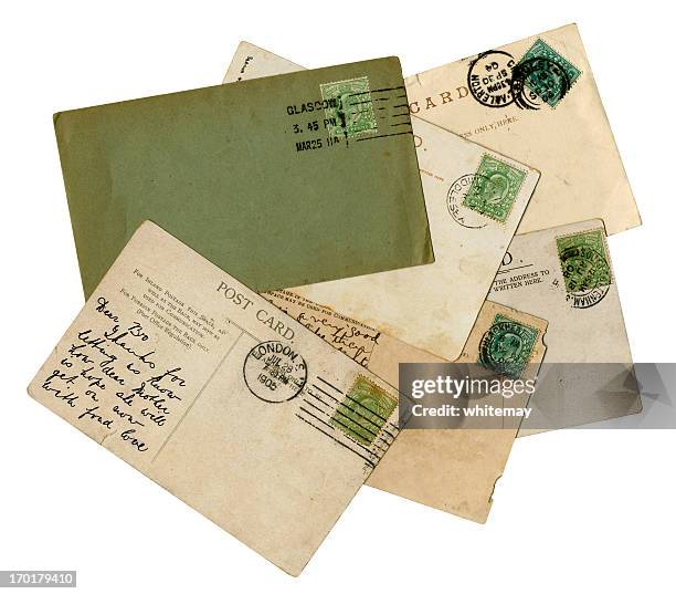 group of british edwardian postal history - english letters on white background bildbanksfoton och bilder