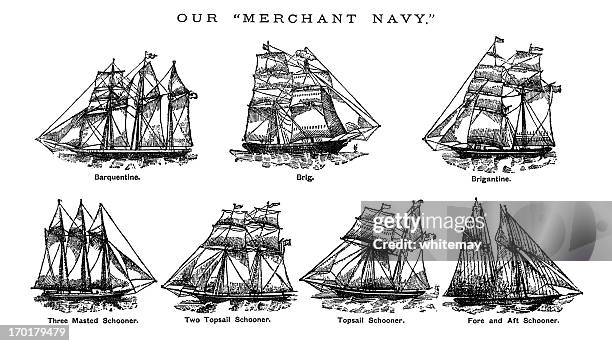 british merchant navy ships c1880 - brigantine stock illustrations