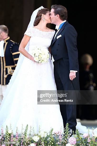 Princess Madeleine of Sweden and Christopher O'Neill depart from the wedding ceremony of Princess Madeleine of Sweden and Christopher O'Neill hosted...