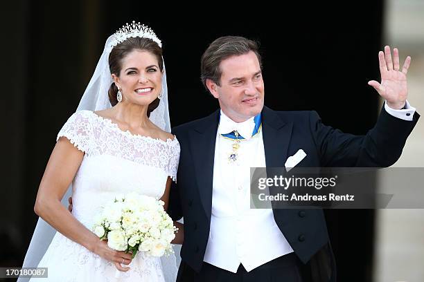 Princess Madeleine of Sweden and Christopher O'Neill depart from the wedding ceremony of Princess Madeleine of Sweden and Christopher O'Neill hosted...