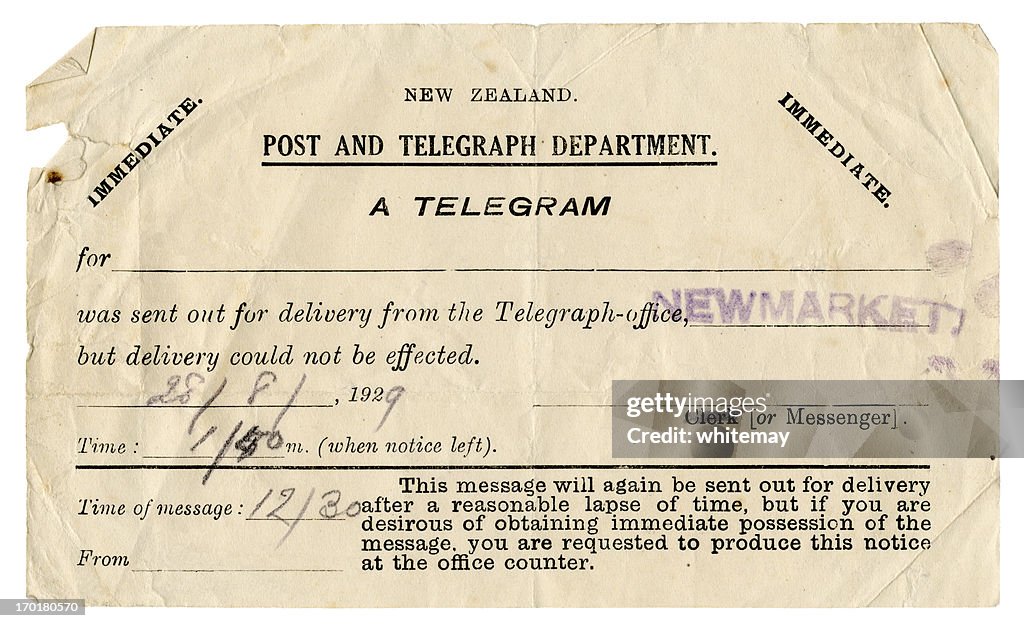 Mancata consegna di un telegramma-Nuova Zelanda, aereo