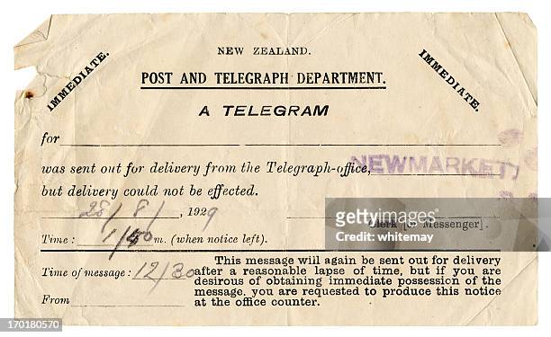 failure to deliver a telegram - new zealand, 1929 - 1920 1929 stock pictures, royalty-free photos & images
