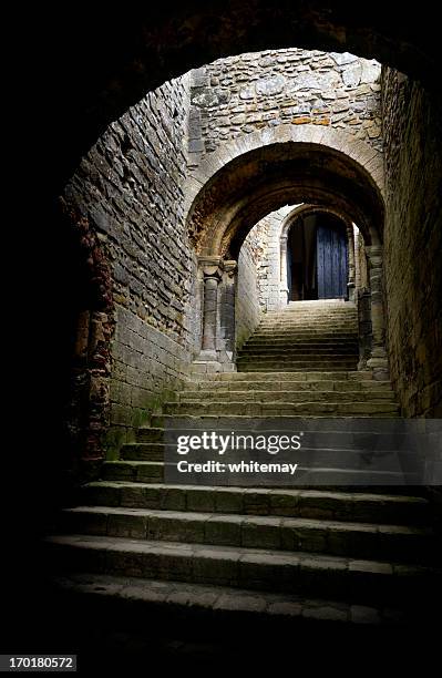 medieval staircase and door arches - old castle entrance stock pictures, royalty-free photos & images