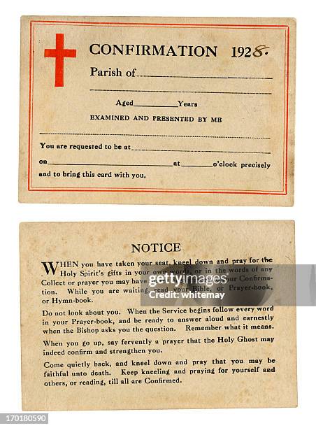 british confirmation card, 1928 - 1928 stock pictures, royalty-free photos & images