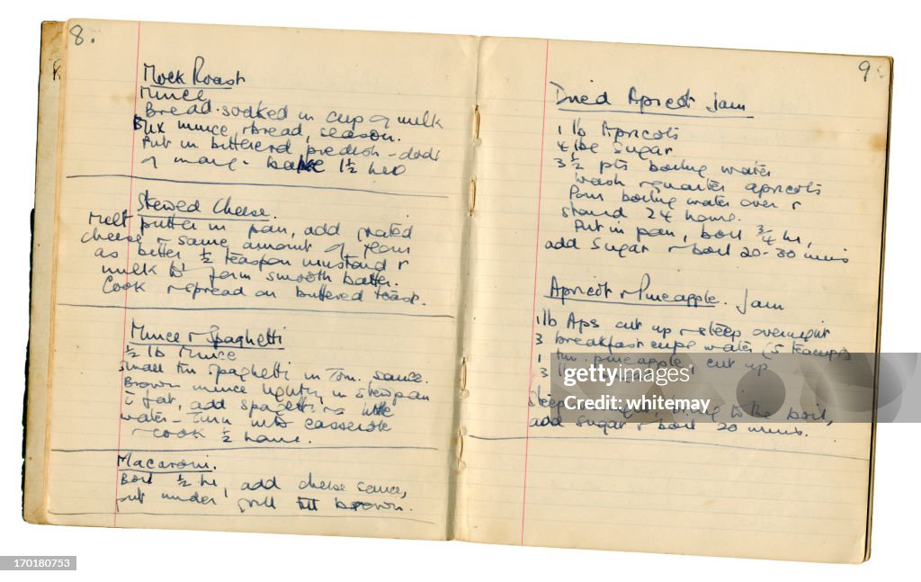 Pages from a handwritten recipe book