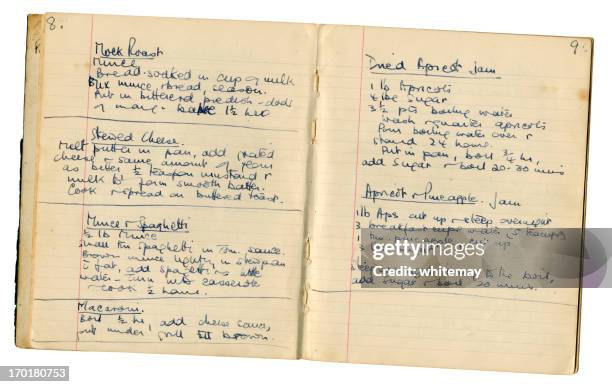 páginas de um livro de receitas manuscritos - recipe imagens e fotografias de stock