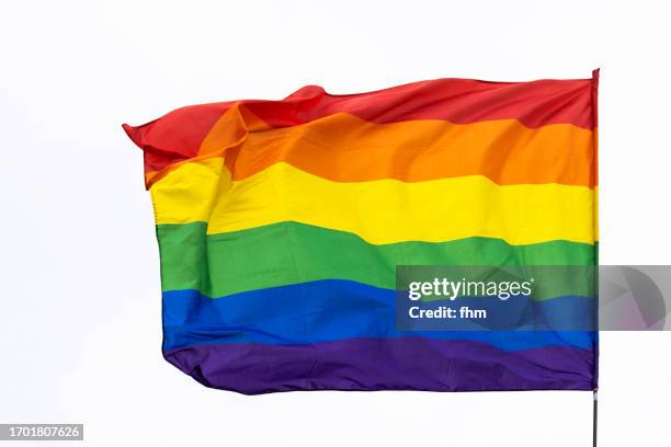 lgbtq+ pride flag cut out - berlin gay pride stock pictures, royalty-free photos & images