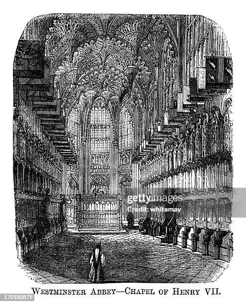 henry vii chapel, westminster abbey (1871 engraving) - westminster abbey interior stock illustrations
