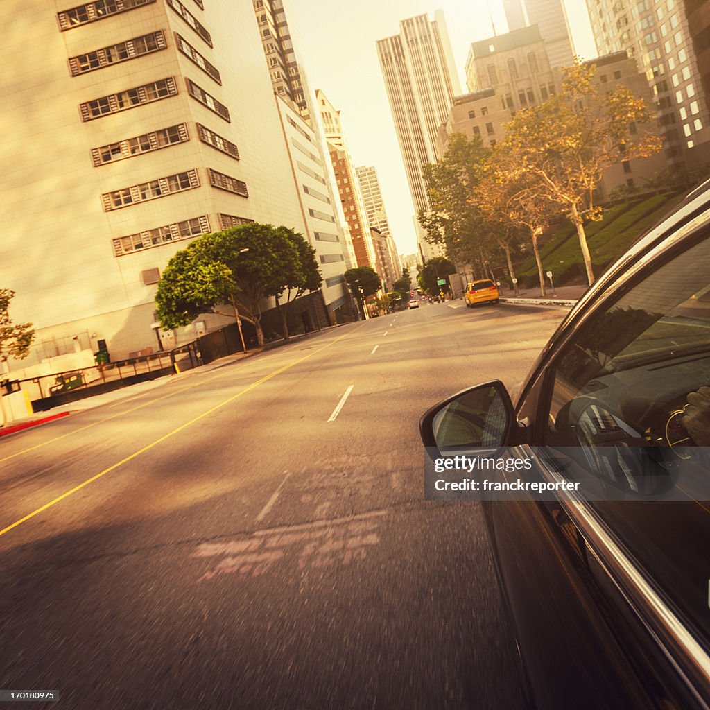 Driving in Los Angeles downtown