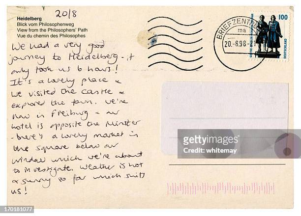 postcard from freiburg, germany, 1998 - handwriting letter stock pictures, royalty-free photos & images