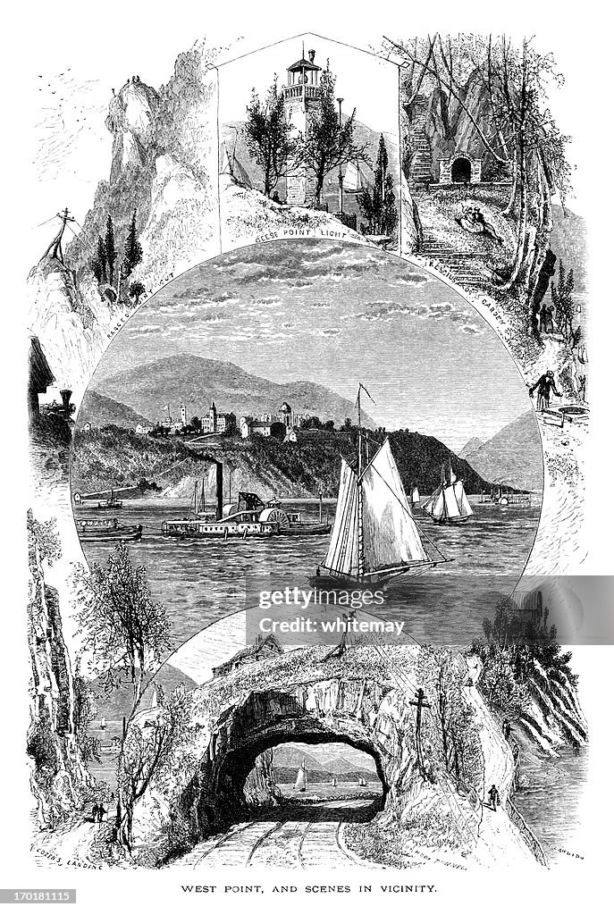 West Point and scenes in the vicinity (Victorian engraving)