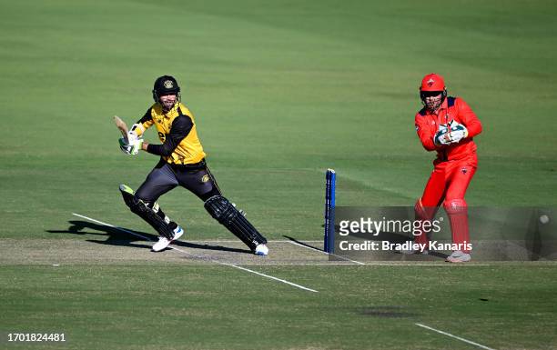 Sam Whiteman of Western Australia plays a shot during the Marsh One Day Cup match between South Australia and Western Australia at Allan Border...