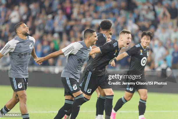 Jan Gregus of Minnesota United FC celebrates the win after a game between Colorado Rapids and Minnesota United FC at Allianz Field on August 30, 2023...