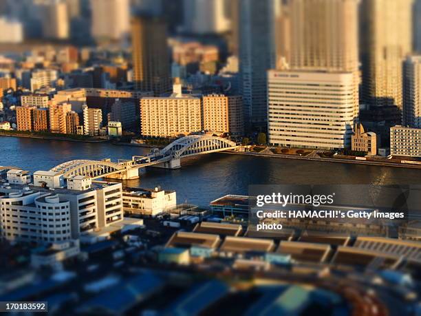 kachidoki bridge - tilt shift stock pictures, royalty-free photos & images