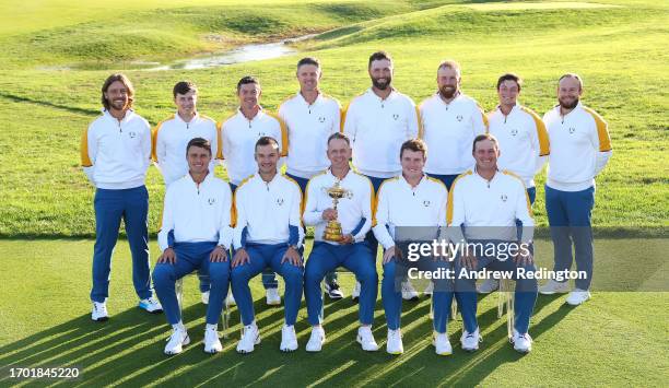 Team Europe pose during the European Team Portraits at the 2023 Ryder Cup at Marco Simone Golf Club on September 26, 2023 in Rome, Italy.