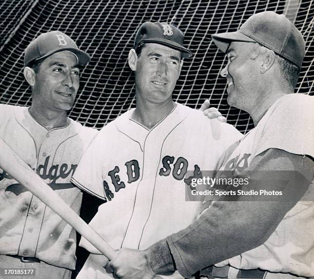 Carl Furillo, Ted Williams and Duke Snider at spring training, 1955 in Sarasota, Florida .