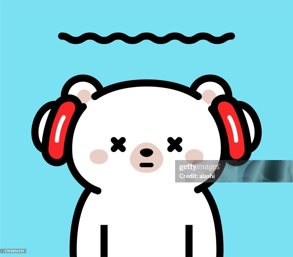 Cute character design of a polar bear baby wearing headphones