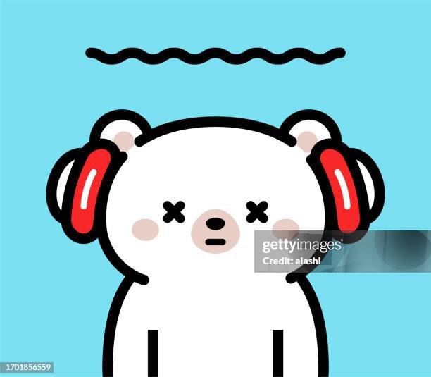 cute character design of a polar bear baby wearing headphones - cute polar bears stock illustrations
