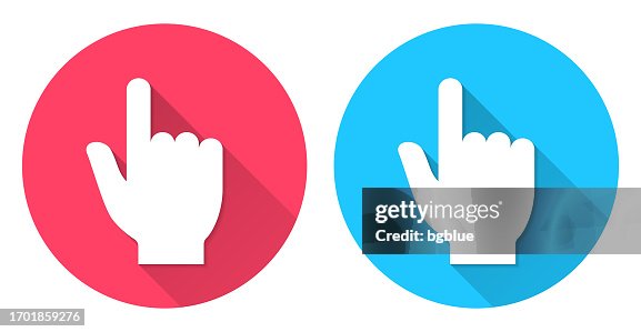 Hand cursor - pointer. Round icon with long shadow on red or blue background Hand cursor - pointer. Round icon with long shadow on red or blue background