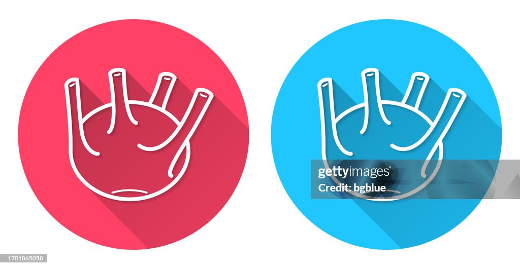 Kohlrabi. Round icon with long shadow on red or blue background