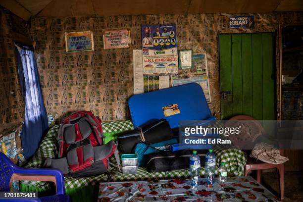 Equipment is seen in Porter Johana Macharia's home in Gitinga Village, where 60% of the men work as mountain porters accounting to locals, on...