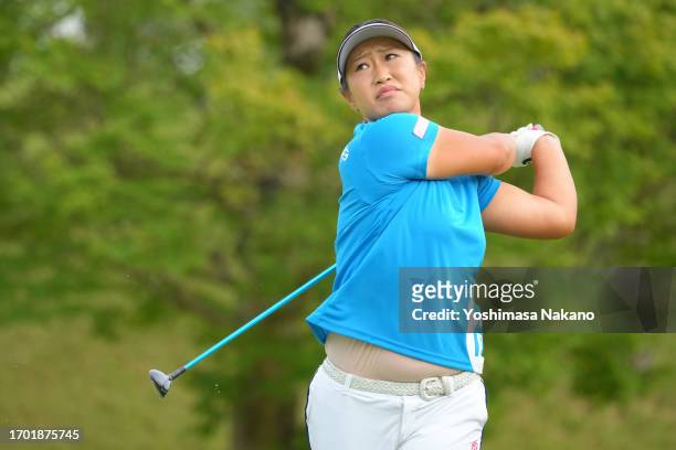 Sakura Kito of Japan hits her tee shot 16 during the first round of Sky Ladies ABC Cup at ABC Golf Club on September 26, 2023 in Kato, Hyogo, Japan.