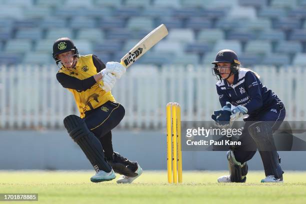 Mathilda Carmichael of Western Australia bats during the WNCL match between Western Australia and Victoria at the WACA, on September 26 in Perth,...