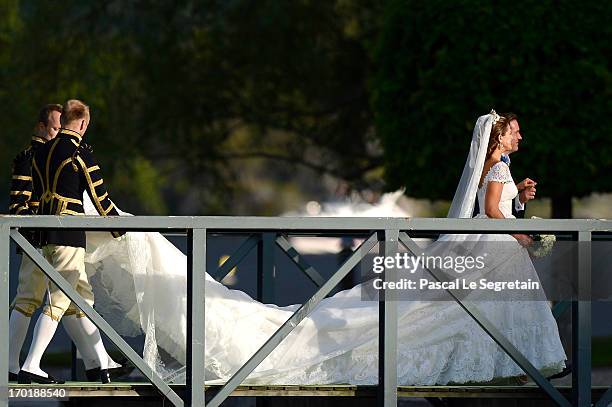 Princess Madeleine of Sweden and Christopher O'Neill attend the evening banquet after the wedding of Princess Madeleine of Sweden and Christopher...