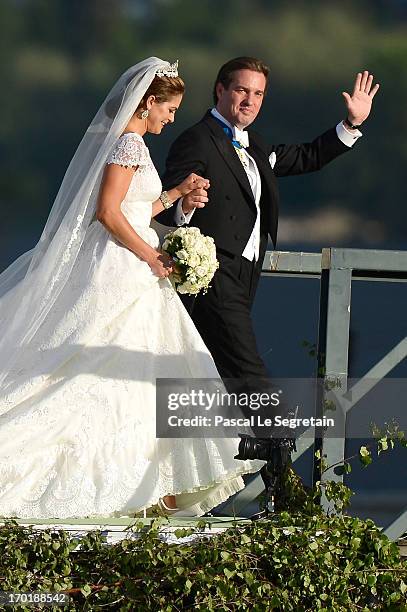 Princess Madeleine of Sweden and Christopher O'Neill attend the evening banquet after the wedding of Princess Madeleine of Sweden and Christopher...