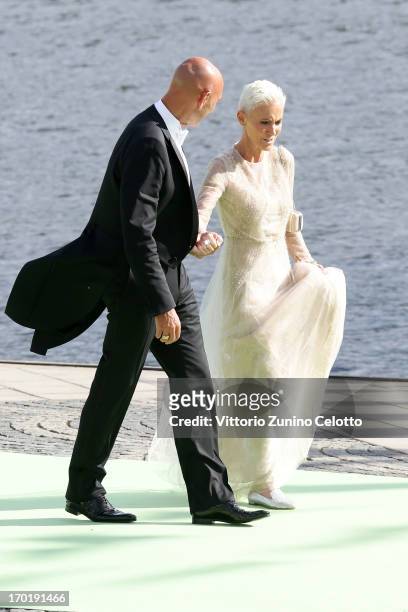 Marie Fredriksson of Roxette departs for the travel by boat to Drottningholm Palace for dinner after the wedding ceremony of Princess Madeleine of...