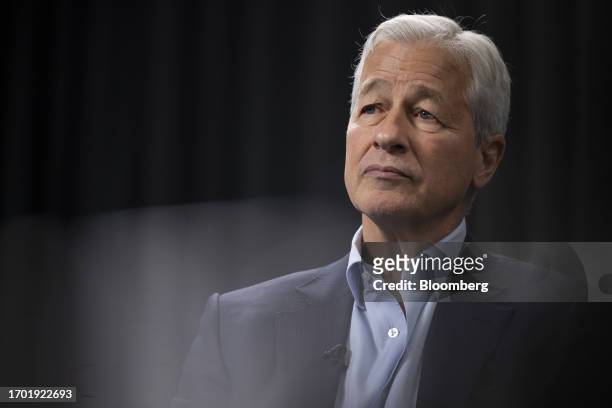 Jamie Dimon, chief executive officer of JPMorgan Chase & Co., during a Bloomberg Television interview on the sidelines of the JPMorgan Tech Stars...