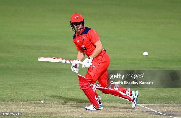 Henry Hunt of South Australia plays a shot during the Marsh One Day Cup match between South Australia and Western Australia at Allan Border Field, on...