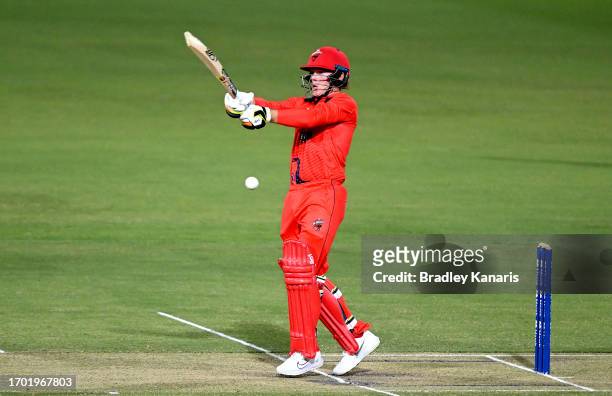 Jake Fraser-McGurk of South Australia plays a shot during the Marsh One Day Cup match between South Australia and Western Australia at Allan Border...