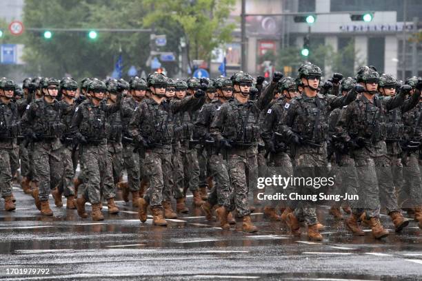 South Korean military parade during the 75th South Korea Armed Forces Day ceremony on September 26, 2023 in Seoul, South Korea. Thousands of troops...