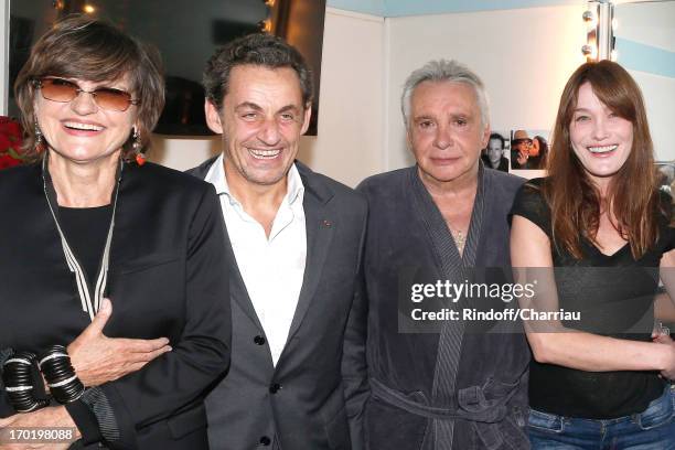 Singer Michel Sardou with his wife Anne-Marie Perier , Former french President Nicolas Sarkozy with his wife singer Carla Bruni backstage at Michel...