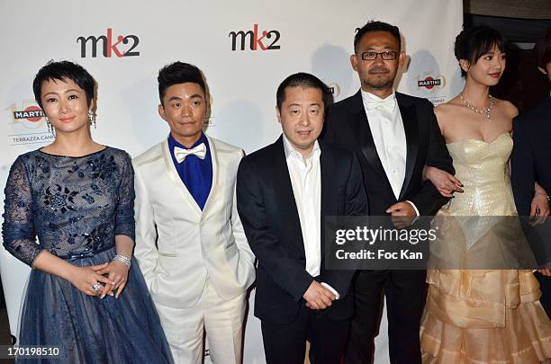 Tao Zaho, Baoqiang Wang, director Jia Zhangke, Jiang Wu and Meng Li attend the The Touch of Sin Private Cocktail during the Terrazza Martini at The...