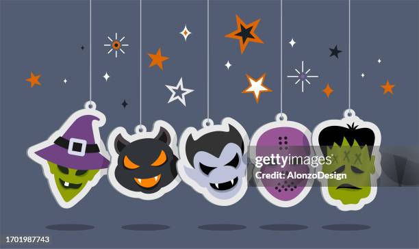 halloween labels. - mask hanging stock illustrations