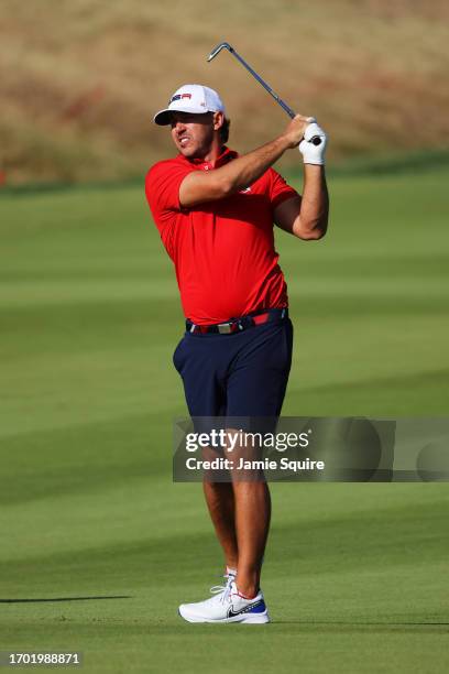 Brooks Koepka of Team United States plays his second shot on the tenth hole during a practice round prior to the 2023 Ryder Cup at Marco Simone Golf...