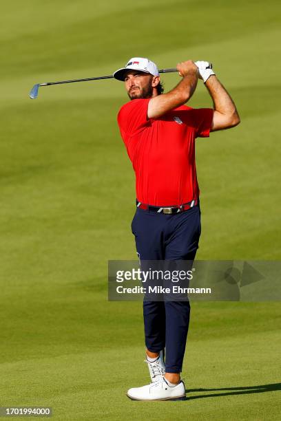 Max Homa of Team United States plays a shot on the tenth hole during a practice round prior to the 2023 Ryder Cup at Marco Simone Golf Club on...