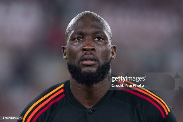 Romelu Lukaku of AS Roma looks on during the Serie A Tim match between AS Roma and Frosinone Calcio at Stadio Olimpico on October 1, 2023 in Rome,...