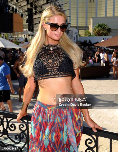 Paris Hilton attends Allison Melnick's birthday celebration at Daylight Beach Club at the Mandalay Bay Resort & Casino on June 8, 2013 in Las Vegas,...