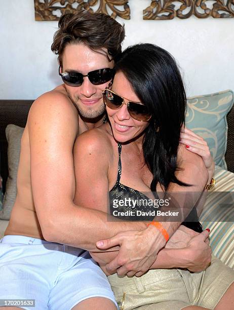 Nate Maaaske and Allison Melnick attend Melnick's birthday celebration at Daylight Beach Club at the Mandalay Bay Resort & Casino on June 8, 2013 in...