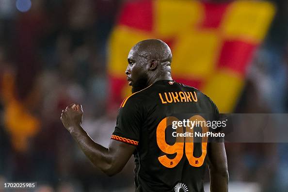 Romelu Lukaku of AS Roma celebrates after scoring first goal during